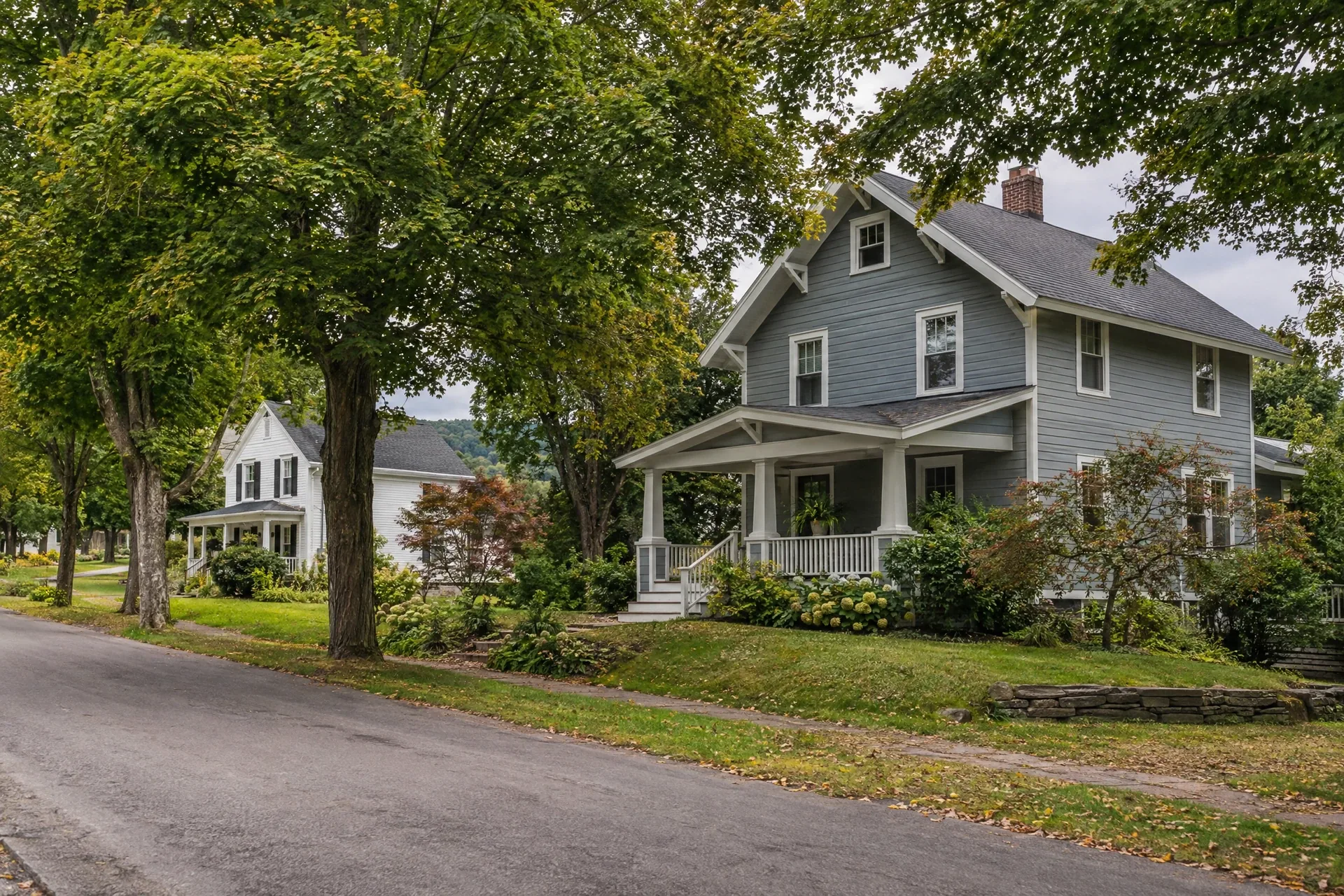 Traditional homes and mature trees in a Central New York neighborhood Traditional homes and mature trees in a Central New York neighborhood